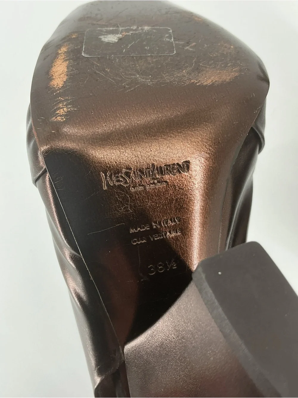 Yves Saint Laurent YSL Bronze Metallic Leather Slingback Heels 38.5